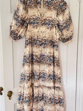 HUNTER BELL Cream Maxi Dress with Blue Floral Print